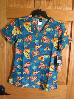 Toy Story Aliens Pizza Women's Scrub Top - Size XS - Disney Pixar - NWT